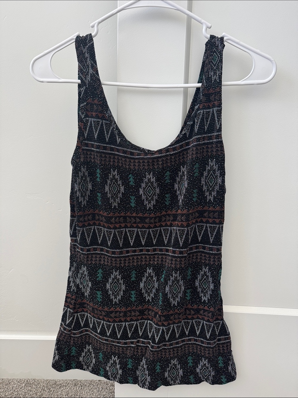 BKE Black Tribal Tank with Teal and Rust Accents